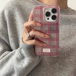 TEMU 휴대폰 케이스 - IND Girl 핑크 체크무늬 휴대폰 케이스 (펜트레이션 디자인), iPhone 11, 12, 13, 14, 15, 16 Pro Max 모델 호환