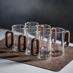 TEMU 고내열성 보로실리케이트 유리 컵 6피스 세트, 홈용 거실 스모키 그린 우드 핸들 컵, 투명 블랙 월넛 티컵 세트, 진주 포장, 안전 배송