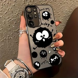 TEMU 삼성 갤럭시 S25 S24 S23 S22 S21 S20 FE 울트라 플러스 4G 5G에 적합한 귀여운 만화 행운의 석탄 공 폰 케이스, 충격 방지 매트 백 커버를 특징으로 합니다.