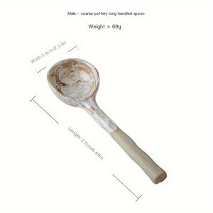TEMU 1개 매직 스톤웨어 롱 핸들 숟가락 - 헤비듀티 세라믹 스쿠프, 일본 디저트 숟가락, 도구 - 베이지/화이트 - 홈 & 프로페셔널 주방용 - 우아한 주방 선물, 주방용품, 수제 도자기