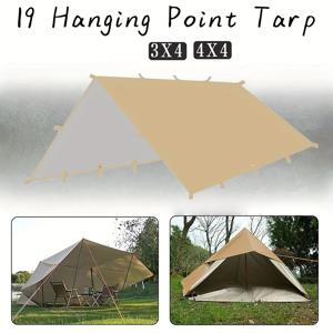 TEMU 19개 걸이 포인트 해먹 레인 플라이 캠핑 타프 1개입. 10X10Ft 및 10X13Ft 사이즈로 제공되며, UV 보호 및 야외 그늘을 제공하여 하이킹, 어드벤처 및 모임에 적합합니다.|텐트