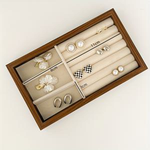 TEMU 2025 월넛 나무 주얼리 트레이 (벨벳 안감 칸막이 포함) - 반지, 목걸이, 귀걸이 & 이어링을 위한 우아한 직사각형 디스플레이 박스 - 크리스마스, 할로윈, 추수감사절에 완벽 - 내구성이 뛰어나고 스타일리시한 보관 솔루션|링귀걸이