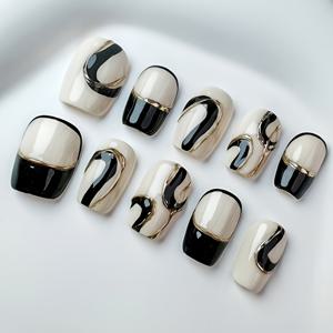 TEMU 10개 세트 짧은 사각 네일, 우아한 광택 프렌치 프레스온 네일 - 재사용 가능한 인조 네일, 휴일, 파티, 데일리 네일 아트 용품 및 휴일 선물, 네일 아트 용품, 파티 네일, 우아한 네일, 내구성 좋은 네일, 프레스온 네일, 네일 팁