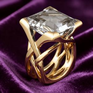 TEMU 여성을 위한 고급 4-클로 사각 지르코니아 반지 - 우아한 KC 골드 도금 구리, 반짝이는 사각 지르코니아, , 연회, 결혼식에 완벽