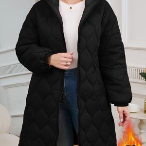 TEMU 여성용 우아한 퀼트 후드 재킷 지퍼 클로저 - 사계절용 세탁기 사용 가능한 아우터웨어, 부드럽고 내구성 있는 원단 & 캐주얼 또는 정장 착용에 맞춤형 핏, 일상적인 편안함 코트, 퀼팅 질감