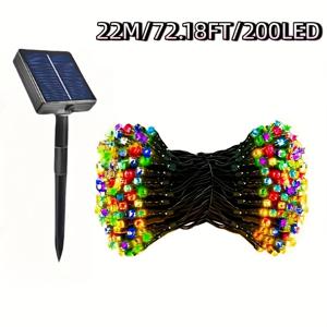 TEMU 1개 50/100/200개 리튬 배터리 LED 태양광 스트링 라이트 야외용, 녹색 와이어 솔라 크리스마스 라이트, 8가지 모드 깜박이는 요정 조명, 무대 조명 크리스마스 트리 정원 결혼식 장식 야외 캠핑 내구성 있는 PVC 소재