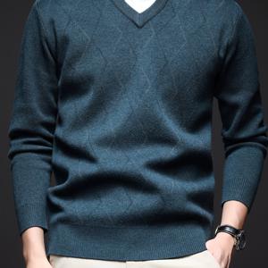TEMU 남성 가을 겨울 두꺼운 니트 스웨터 V넥 패턴 심플 캐주얼 니트 상의
