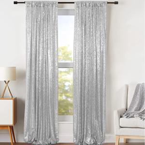 TEMU 2개의 JYFLZQ 세퀸 배경 커튼, 2피트 x 8피트, 아르 데코 스타일, 폴리에스테르, 봉 삽입, 얇은 빛 필터링, 자수, 사진 스튜디오, 생일, 결혼식, 아기 성별 공개 파티 장식용