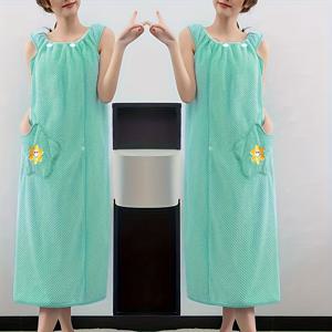 TEMU 여성용 엑스트라 롱 코랄 플리스 목욕 타월 가운 - 고흡수력 꽃무늬 홀터넥 목욕가운, 홈 스파 & 라운지웨어용 부드러운 플러시 랩, 손세탁 전용, 착용 가능한 목욕타월, 현대적인 꽃 디자인, 내구성 있는 흡수 원단|샤워가운