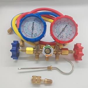 TEMU R410a 충전용 3방향 AC 진단 매니폴드 게이지 세트, R22 R410a R-404A R-134a 냉동매니폴드 게이지 공기와 1/4''에서 5/16'' 어댑터 호환