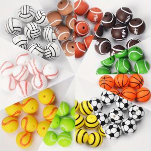 TEMU 30pcs 스포츠 실리콘 비즈 15mm 타원형 야구 소프트볼 축구 농구 배구 테니스 비즈 쥬얼리 만들기 DIY 키 가방 전화 체인 팔찌 목걸이 공예 용품