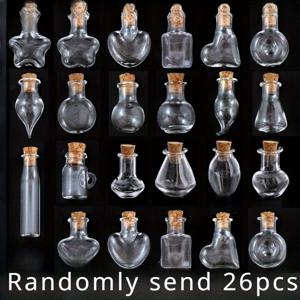 TEMU 미니 드리프트 병 18개/26개 혼합, 코르크가 달린 소원 병, 작은 유리 용기, 펜던트 병, 향수 병, 휴대폰 장식, 헤어 , 조약돌, 빨간색 파우더, 향, 컬러 사ンド, 글리터, 건조 꽃 등.