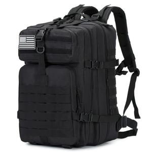 TEMU 대용량 내구성 하이킹 백팩, MOLLE 웨빙 및 미국 국기 패치 포함 - 조절 가능한 패딩 숄더 스트랩, 허리 벨트, 캠핑/여행/야외 모험을 위한 다중 수납 공간 (블랙/혼합 색상), 세련된 견고한 디자인 | 튼튼한 구조