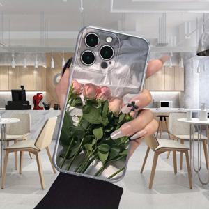TEMU 핑크 장미 꽃 아이폰 15 14 11 프로 맥스 15울트라 12미니 XR XS X XS맥스 7 8 6 6s 플러스 SE2020/2022용 투명 방탄 보호 케이스 커버