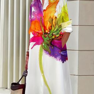 TEMU 여성용 우아한 꽃무늬 반팔 셔츠 드레스 - 가벼운 100% 폴리에스터, 생생한 컬러 블록 디자인, 세탁기 사용 가능 봄/여름 캐주얼에서 포멀웨어까지