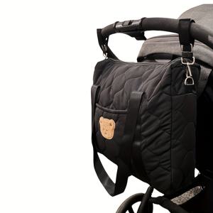 TEMU [컴팩트] 귀여운 곰 테마 엄마 토트백 - 병, 기저귀 & 옷을 위한 다용도 유모차 정리함 | 내구성 있는 폴리에스터, 검정색 그레이 스트랩 & 지퍼 포켓 | 이동 중인 엄마들을 위한 휴대용 & 사계절 디자인, 휴대용 기저귀 가방 | 다용도 캐리올 | 안전한 지퍼 포켓, 유모차 가방