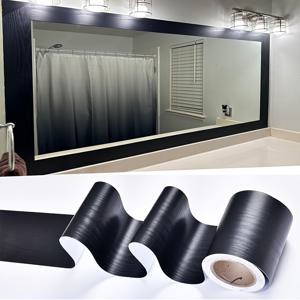 TEMU 방수 기능이 있는, 제거 가능한 비닐 테두리가 있는 검은 나무 무늬 거울 프레임 데칼 - 욕실용