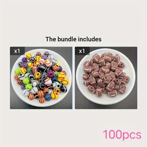 TEMU 100개 내구성 있는 아크릴 스포츠 볼 비즈 - 농구, 축구, 야구, 테니스, 배구 모양 DIY 주얼리 만들기용, 컬러 공예 비즈, 팔찌 & 목걸이용, 창의적인 디자인, 매끄러운 마감, 크리에이티브 아티스트를 위한 스포츠 비즈