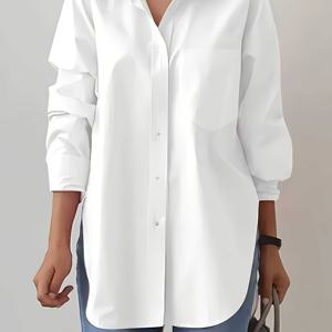 TEMU Little Rabbit의 댄스 디자인에 맞춘 방향성 여성용 우아한 단색 긴팔 셔츠 (칼라 포함)