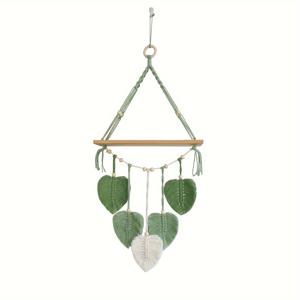 TEMU 리빙룸, 침실, 기숙사에 사용할 수 있는 장식적인 태슬과 잎 모양 장식이 있는 스타일의 손으로 짠 마크라메 벽걸이 선반 - 수납 및 전시용 목재 플로팅 선반