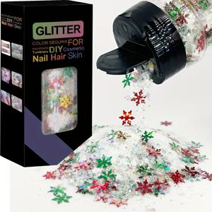 TEMU 6가지 색상 35G 글리터 크리스마스 눈꽃 나무 거친 메이크업 레이저 글리터 헤어 바디 네일 아트 프로세스 레진