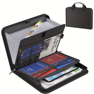 TEMU 업그레이드된 방화 휴대용 문서 폴더, 다기능 12페이지 투명 아코디언 파일 정리함, A4 법률 문서, 계약서 및 자료 보관에 적합. 가정, 사무실 및 출장에 이상적이며 지퍼 및 라벨이 있습니다.