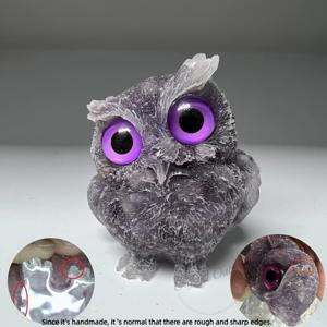 TEMU 자연석 및 인조석 분쇄 레진 올빼미 조각상 데스크탑 장식용, 가구 테이블 상판 장식용 조각품 (눈 색상은 랜덤이며, 특정 색상으로 지정되어 있지 않습니다. 자연석, 색상 변이는 정상입니다.)