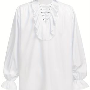 TEMU 새로운 남성용 해적 셔츠 중세 고딕 프릴 소매 빅토리아식 바이킹 탑