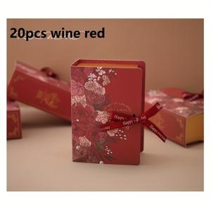 TEMU 20개 플로럴 선물 포장 상자 리본 포함 - 크리스마스, 할로윈, 생일, 베이비 샤워, 웨딩 선물, 기타 용도에 적합 - 크라프트 종이 봉투 - 책 모양 보관함 - 사탕 상자 - 패키지