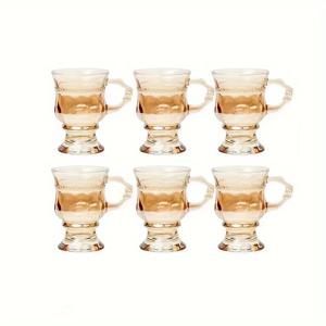 TEMU 6개 빈티지 엠보싱 유리 컵 세트 - 앰버 컬러, 내열 티 및 커피 머그 (손잡이 포함), 오후 티, 우유 및 와인에 적합 - 결혼식, 축제 및 선물용으로 완벽한 선택, 티 컵 세트 티 액세서리.