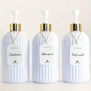 TEMU 3-피스 샤워 디스펜서 세트, 리필 가능한 샴푸, 컨디셔너, 바디워시 펌프 병, 대용량 500ml 플라스틱 욕실 정리함, 무연, 독립형, 쉬운 청소, 가정 장식 액세서리