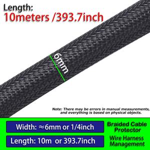 TEMU 10미터 절연 브레이드 슬리빙, PET 확장 가능한 유연한 브레이드 케이블 보호기, 와이어 룸 튜빙 히트 실드 와이어 도관, 자동차 가정 사무실 전기 와이어 하네스, USB 케이블 및 오디오 비디오 케이블, 자동차 오디오 비디오 설치, 자동차 증폭기 설치 제품, 배터리 포함되지 않음