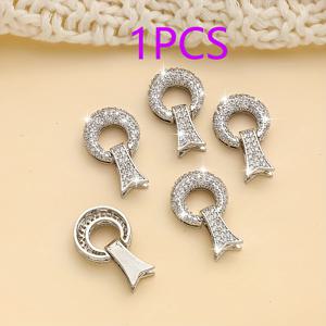 TEMU DIY 싱글 로우 팔찌 & 목걸이 커넥터, 구리 인레이 합성 지르코니아 핸드메이드 스웨터 체인 클라스프 액세서리, 플레어 버튼