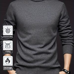 TEMU 남성용 하이넥 풀오버 스웨터, 단색, 두꺼운 캐주얼 니트웨어, 정사이즈, 긴 소매, 니트 소재, 가을/겨울용, 스포츠 및 야외 활동용