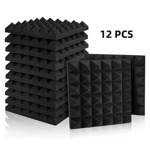 TEMU 12개 HERTBER 블랙 폼 방음 패널, 30x30x5cm, 난연성, 고밀도, 회의실, 사무실, 교육 스튜디오, 녹음 스튜디오 및 홈 시어터용 쉬운 설치 디자인, 스튜디오 격리|모듈형 음향 패널|고밀도 폼
