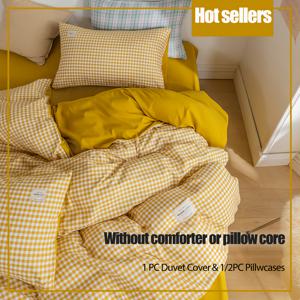 TEMU 2/3개 모던 패션 이불 커버 세트 (1/2개*베개커버, 1개*이불 커버, 코어 없음) 마이크로화이버 노란색과 흰색 격자 무늬 침구 세트, 초소프트하고 통기성 좋은 사계절용 편안한 침실에 적합, 기숙사 선물 추천