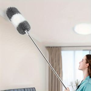 TEMU 1개 접이식 청소 먼지털이 - 강력한 확장 폴, 구부러지는 헤드 & 세척 가능한 마이크로파이버 브리스틀, 천장 선풍기/가구/차량/욕실/주방용 - 홈&오피스 청소에 이상적인 공간절약형 청소 도구