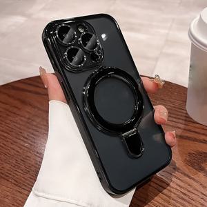 TEMU 16 15 14 13 12 11 Pro Max Plus 소프트 케이스 렌즈 보호 기능이 있는 고급 초박형 전기 도금 스탠드 마그네틱 케이스