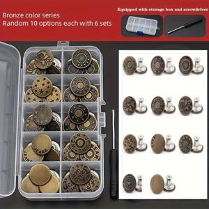TEMU 60세트/박스 무봉제 버튼 레트로 메탈 스크류 버튼 청바지 버튼 교체 키트 DIY 패스너 네일 버튼 청바지 버튼 교체