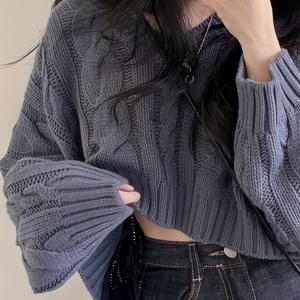 TEMU 2025년 가을/겨울 신상 V넥 풀오버 긴팔 여성 스웨터, 루즈핏 숏 탑.