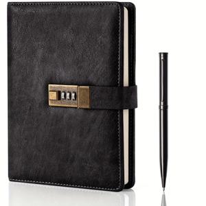 TEMU 빈티지 잠금 다이어리, 비밀번호 보호 노트북, 펜 포함 고급 노트, 사무실, 학교 및 여행에 적합.
