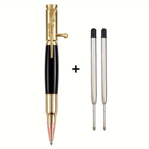 TEMU 양손잡이 볼트액션 리트랙터블 메탈 볼펜 - 라이플 클립 포함, 볼트액션 충전, 리필 2개 포함, 중간 굵기 검정 잉크, 라운드 우드 바디 (또는 레드 샌달우드) - 오른손/왼손 쓰기용, 사무용