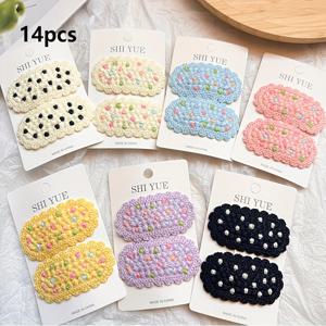 TEMU SUTNSCW 14개 플란넬 헤어 클로 - 세련된 니트 원사 헤어 클립, 물방울 무늬, 다양한 색상 - 여성용 중간 크기 헤어 액세서리, 친구 및 여자 친구에게 완벽한 선물