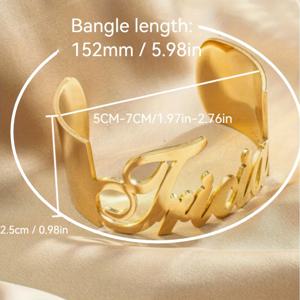 TEMU 맞춤 스테인리스 스틸 이름 팔찌 - 여성을 위한 골든톤 커서스 뱅글, 