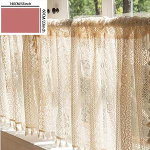 TEMU 1pc 베이지 크로셰 커튼 발란스 - 태슬이 달린 레이스 트림 로드 포켓 창 - 주방, 침실, 사무실용 농가 스타일 홈 데코, 반투명 폴리에스터 소재, 180-200gsm, 침실 커튼 | 스타일 | 세밀한 패턴