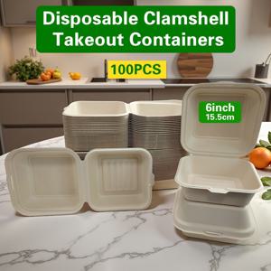 TEMU 50/100개 일회용 클램쉘 테이크아웃 용기 | 내구성 강한 밀짚 6인치 사각 도시락 박스 | 할로윈, 추수감사절, 크리스마스 파티, 케이터링 뷔페, 식사 준비에 적합 | 버거, 샌드위치, 파스타, 핫도그, 샐러드, 디저트에 적합