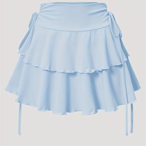 TEMU 여성용 숏 스커트 - 우아한 A라인 러플 헴 & 드로스트링 허리, 숏 레이어드 길이 (무릎/종아리/크루 길이 이하) - 봄 여름 가을용 캐주얼부터 포멀 이벤트까지 세탁기 사용 가능한 드레스 스타일 스커트