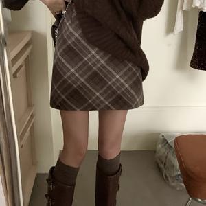TEMU [자체 디자인 버전] 가을/겨울 체크 스커트, A라인 스타일, 다용도 하이웨이스트 작은 체크무늬 스커트, 등지퍼, 노출 방지 안감