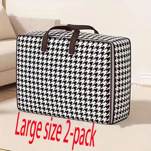 TEMU 2세트 격자 무늬 휴대용 보관백 - 담요, 옷, 침구류 수납 가능 - 접이식 지퍼 체인 액세서리 고정 어깨끈 핸드워시 여행 가방 스토리지 박스