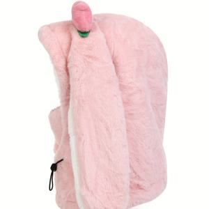 TEMU 1pc 편안한 플러시 스키 모자, 통합된 얼굴 마스크 및 귀 따뜻 모자 - 겨울 스포츠용 탄성 폴리에스터 비니, 추수감사절용 가벼운 니트 아웃도어 보온 모자, 방풍 및 따뜻함|마스크